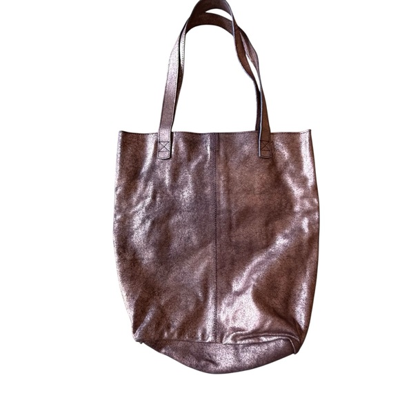Purple Gold Leather Metallic Tote Bag Magnetic Closure - Picture 1 of 6